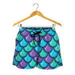 Teal Mermaid Scales Pattern Print Women's Shorts