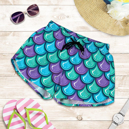 Teal Mermaid Scales Pattern Print Women's Shorts