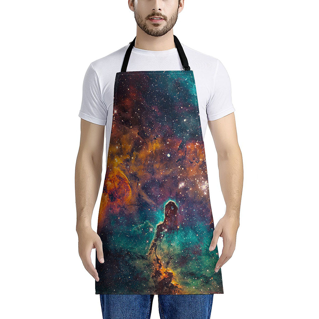 Teal Orange Universe Galaxy Space Print Apron