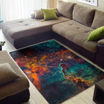 Teal Orange Universe Galaxy Space Print Area Rug GearFrost