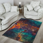 Teal Orange Universe Galaxy Space Print Area Rug GearFrost