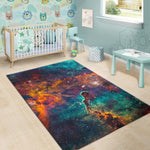 Teal Orange Universe Galaxy Space Print Area Rug GearFrost