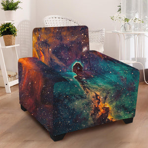 Teal Orange Universe Galaxy Space Print Armchair Slipcover