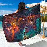 Teal Orange Universe Galaxy Space Print Beach Sarong Wrap