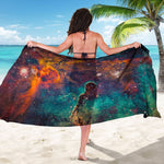 Teal Orange Universe Galaxy Space Print Beach Sarong Wrap