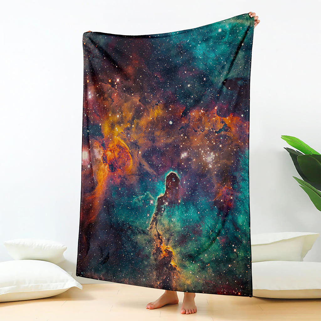 Teal Orange Universe Galaxy Space Print Blanket