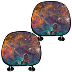 Teal Orange Universe Galaxy Space Print Car Headrest Covers