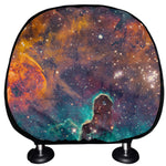 Teal Orange Universe Galaxy Space Print Car Headrest Covers