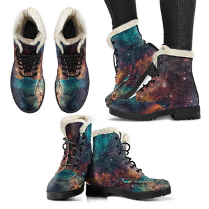 Teal Orange Universe Galaxy Space Print Comfy Boots GearFrost