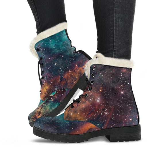 Teal Orange Universe Galaxy Space Print Comfy Boots GearFrost