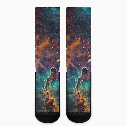 Teal Orange Universe Galaxy Space Print Crew Socks