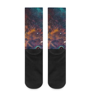 Teal Orange Universe Galaxy Space Print Crew Socks