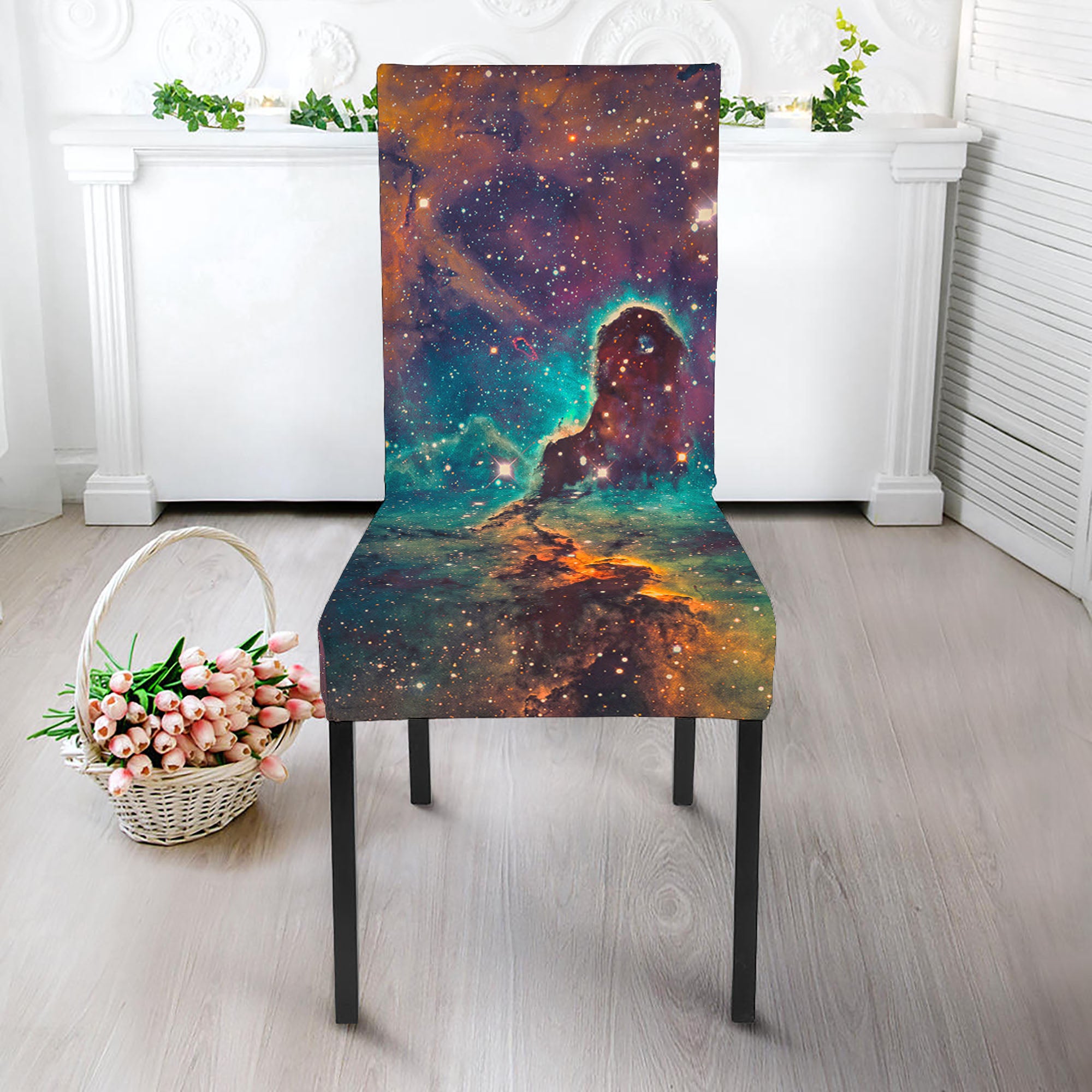 Teal Orange Universe Galaxy Space Print Dining Chair Slipcover