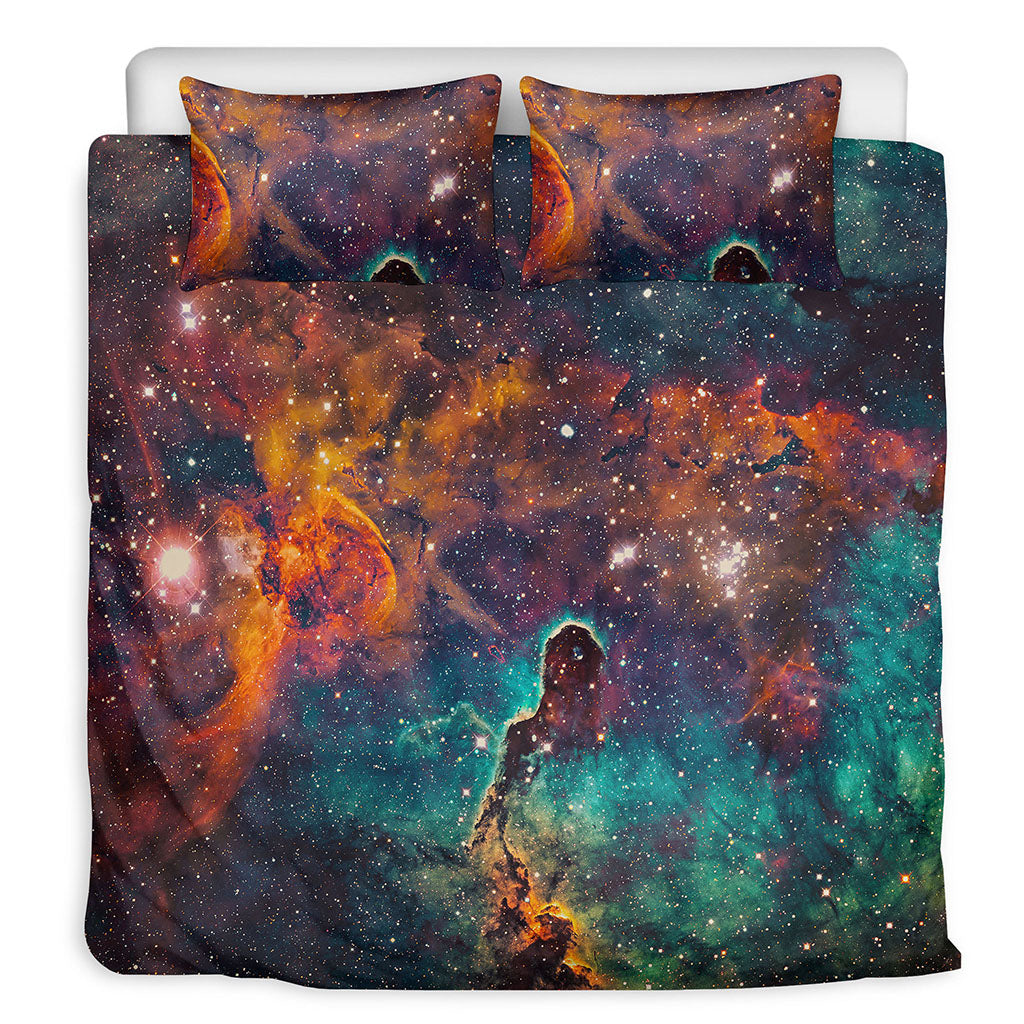 Teal Orange Universe Galaxy Space Print Duvet Cover Bedding Set