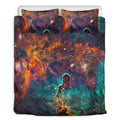 Teal Orange Universe Galaxy Space Print Duvet Cover Bedding Set