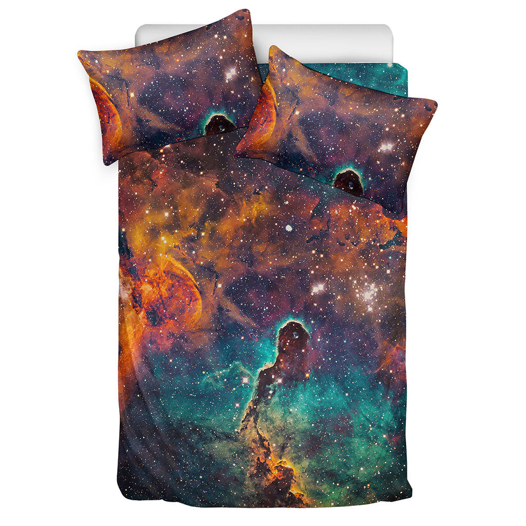 Teal Orange Universe Galaxy Space Print Duvet Cover Bedding Set