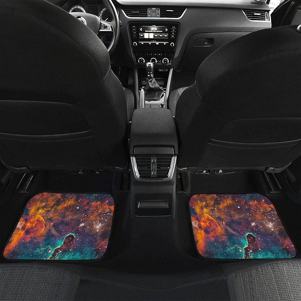 Teal Orange Universe Galaxy Space Print Front and Back Car Floor Mats