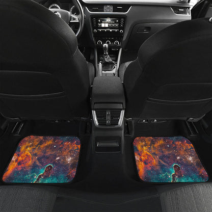 Teal Orange Universe Galaxy Space Print Front and Back Car Floor Mats