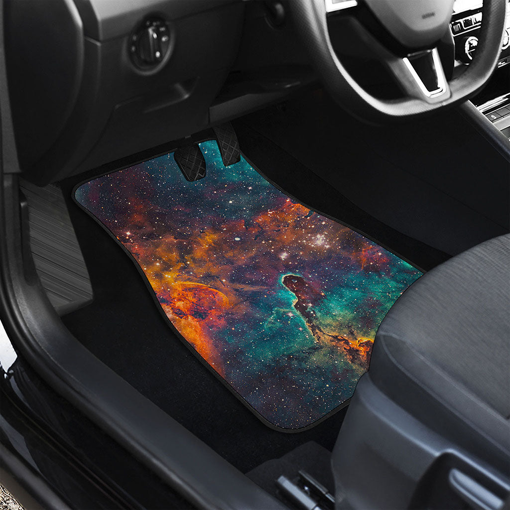 Teal Orange Universe Galaxy Space Print Front and Back Car Floor Mats