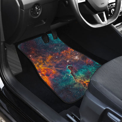 Teal Orange Universe Galaxy Space Print Front and Back Car Floor Mats