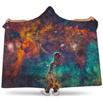 Teal Orange Universe Galaxy Space Print Hooded Blanket