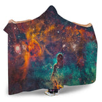 Teal Orange Universe Galaxy Space Print Hooded Blanket