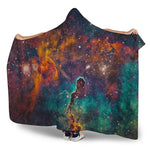 Teal Orange Universe Galaxy Space Print Hooded Blanket