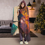 Teal Orange Universe Galaxy Space Print Hooded Blanket