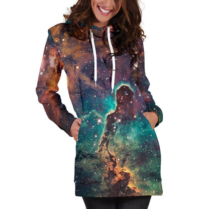 Teal Orange Universe Galaxy Space Print Hoodie Dress GearFrost