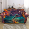 Teal Orange Universe Galaxy Space Print Loveseat Slipcover