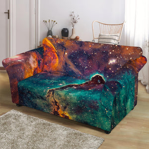 Teal Orange Universe Galaxy Space Print Loveseat Slipcover