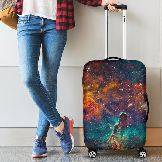 Teal Orange Universe Galaxy Space Print Luggage Cover GearFrost