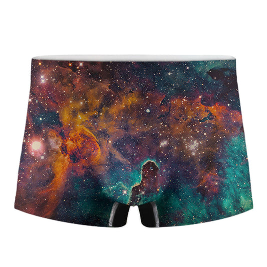 Teal Orange Universe Galaxy Space Print Men's Boxer Briefs