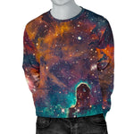 Teal Orange Universe Galaxy Space Print Men's Crewneck Sweatshirt GearFrost