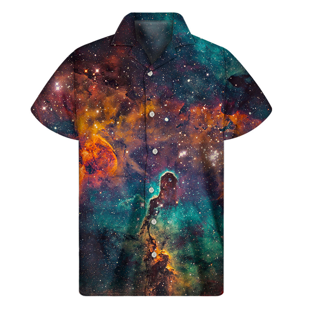 Teal Orange Universe Galaxy Space Print Men's Short Sleeve Shirt