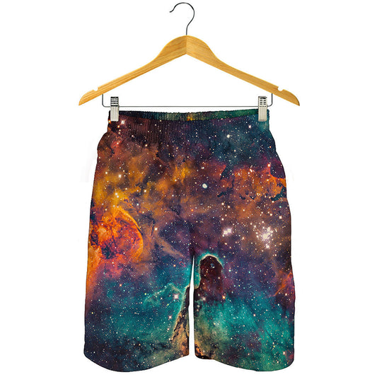 Teal Orange Universe Galaxy Space Print Men's Shorts