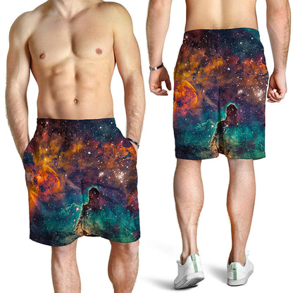 Teal Orange Universe Galaxy Space Print Men's Shorts