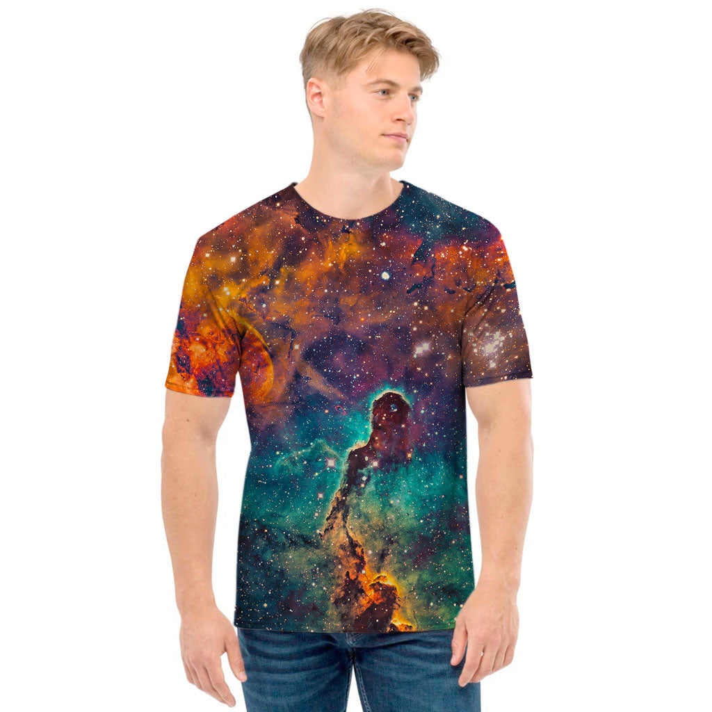 Teal Orange Universe Galaxy Space Print Men's T-Shirt