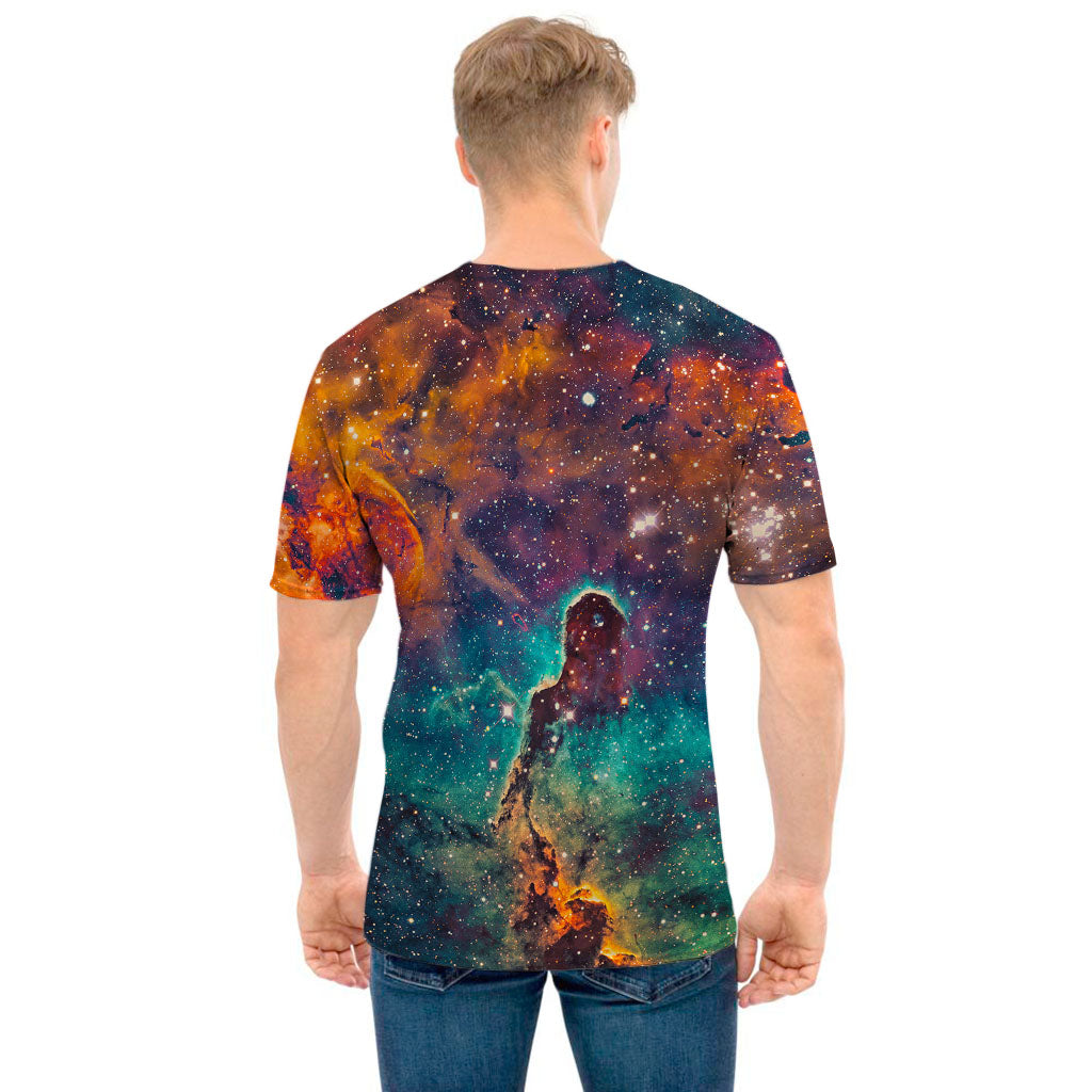 Teal Orange Universe Galaxy Space Print Men's T-Shirt