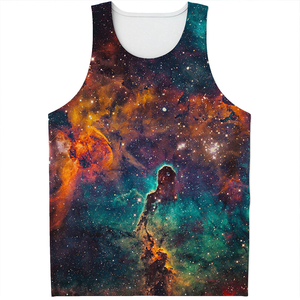 Teal Orange Universe Galaxy Space Print Men's Tank Top, image size:1024x1024