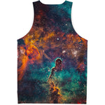 Teal Orange Universe Galaxy Space Print Men's Tank Top