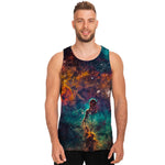 Teal Orange Universe Galaxy Space Print Men's Tank Top