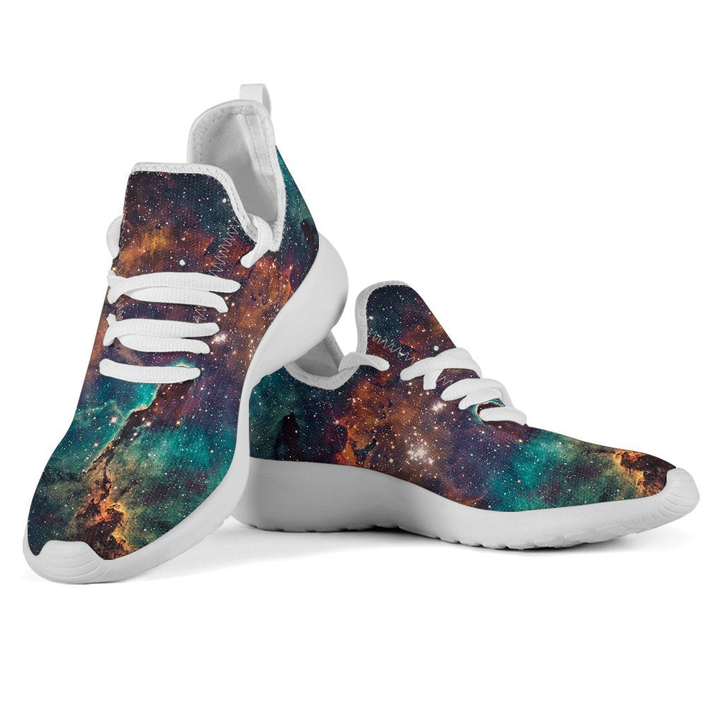 Teal Orange Universe Galaxy Space Print Mesh Knit Shoes GearFrost