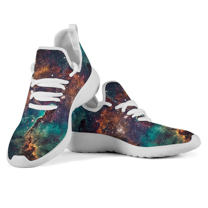 Teal Orange Universe Galaxy Space Print Mesh Knit Shoes GearFrost