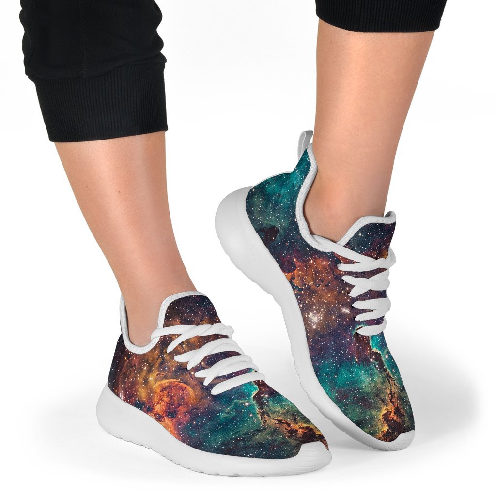 Teal Orange Universe Galaxy Space Print Mesh Knit Shoes GearFrost