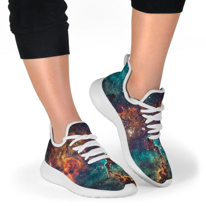 Teal Orange Universe Galaxy Space Print Mesh Knit Shoes GearFrost