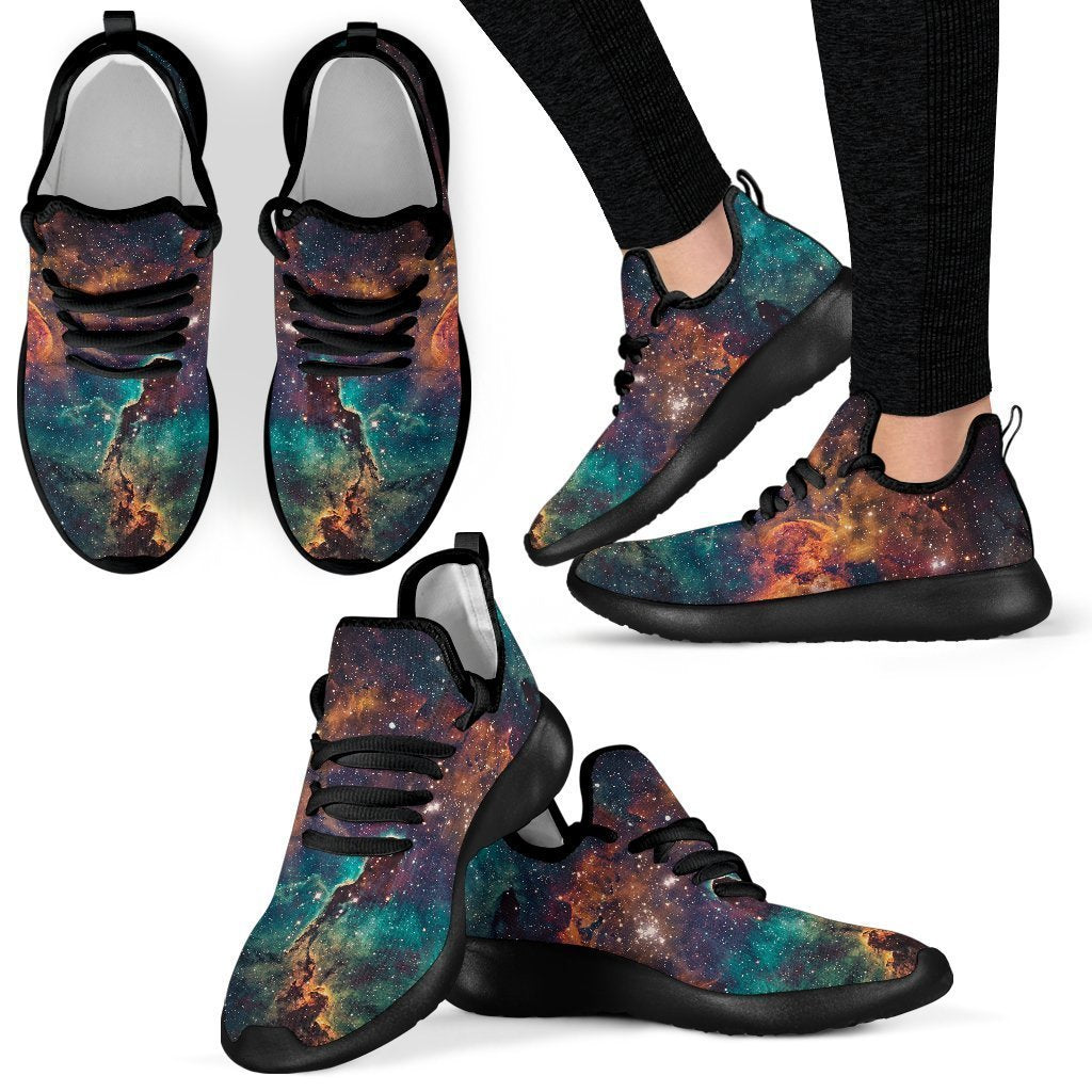 Teal Orange Universe Galaxy Space Print Mesh Knit Shoes GearFrost