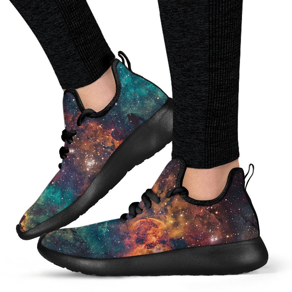Teal Orange Universe Galaxy Space Print Mesh Knit Shoes GearFrost