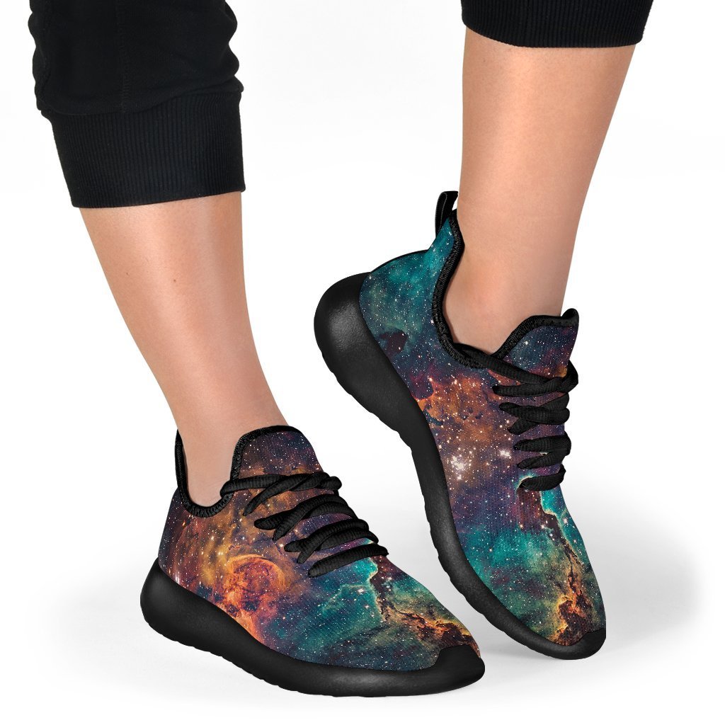 Teal Orange Universe Galaxy Space Print Mesh Knit Shoes GearFrost