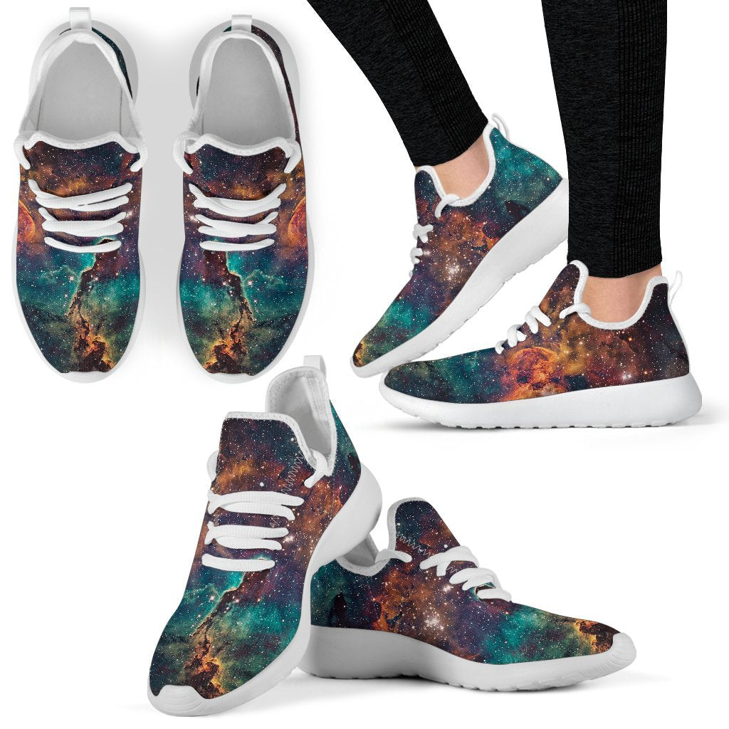 Teal Orange Universe Galaxy Space Print Mesh Knit Shoes GearFrost